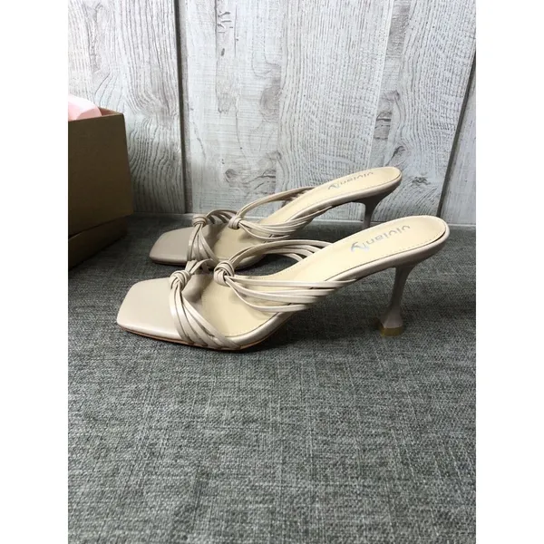 Womens Vivianly Nude Beige Strappy Shoes Open Toe Stiletto Heels Sandals Size 9 - Image 4