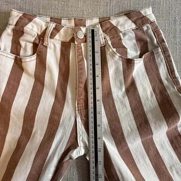 Saints & Hearts Brown Striped Flare Jeans Small‎ High Rise Boho Bell Bottoms - Image 5