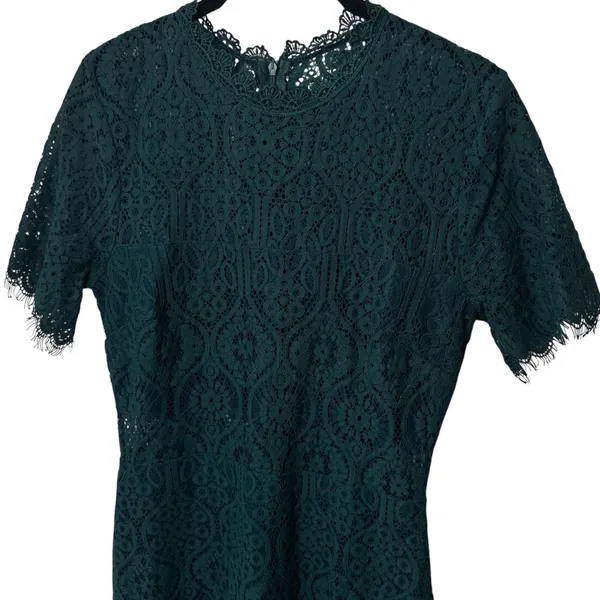 Lulus Remarkable Forest Green Sheer Lace Short Sleeve‎ Lined Dress Event Party M - Image 3