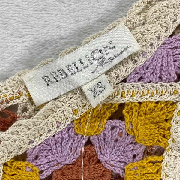 Rebellion Again Crochet Crop Top Granny Square Knit Sleeveless‎ XS - Image 4