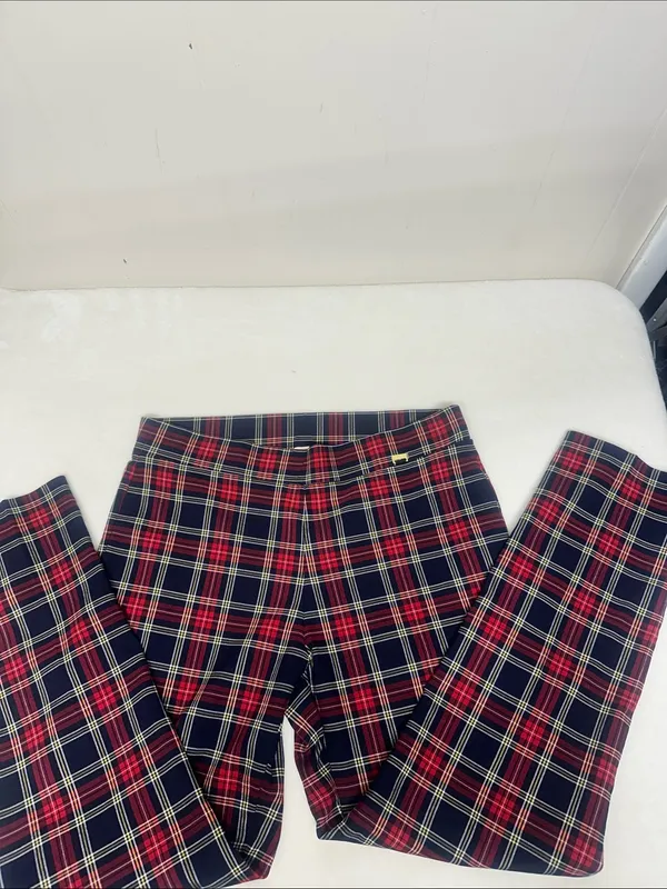 Anne Klein Red and Navy Plaid pull on pants Stretchy - Image 8