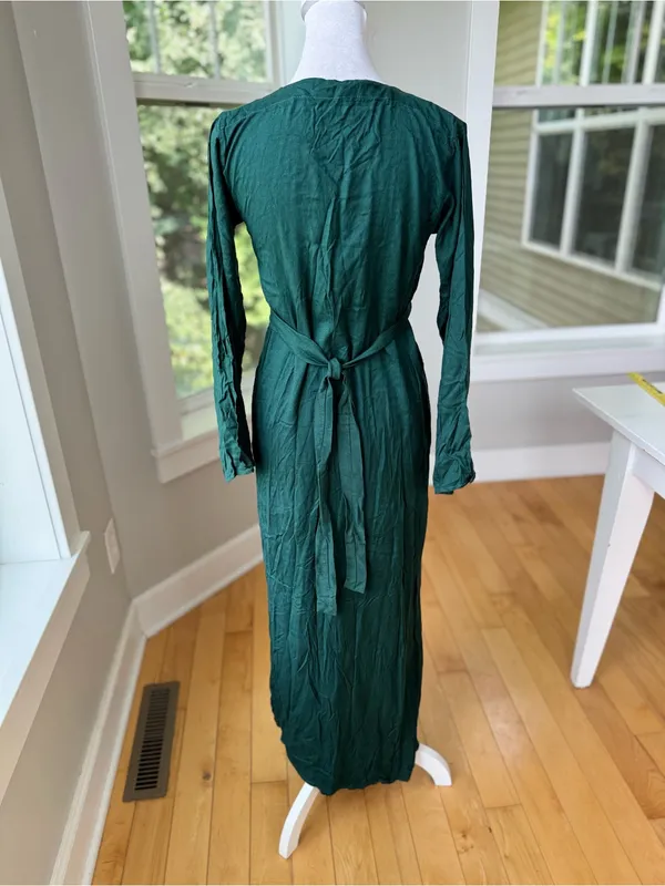 Vintage 90’s Forest Green Boho Long Sleeve Maxi Dress with Embroidered Yoke - Image 4