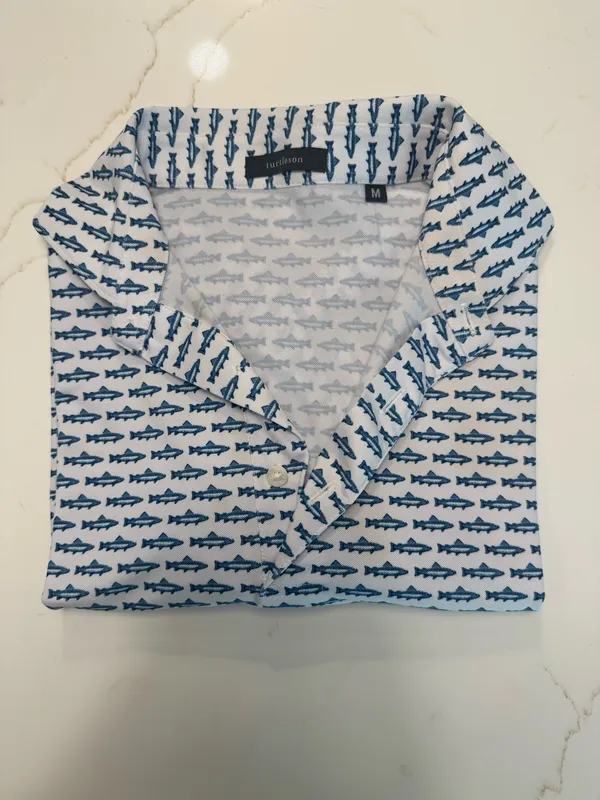 Turtleson Men's Blue Fish-Print Polo Shirt - Image 5