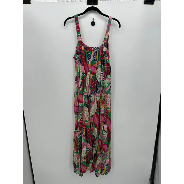 Goa by Japna Green Tropical Print Maxi Dress Womens Pockets Rayon‎ Size M Resort - Image 2