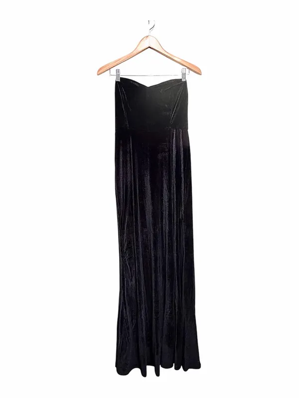 LULUS Women’s Elegant Class Sleeveless Black Velvet Strapless Maxi Dress Size L - Image 4