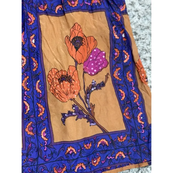 Maeve Anthropologie Womens XS Mini Skirt Floral Sequin Boho Poppy Purple Orange - Image 5