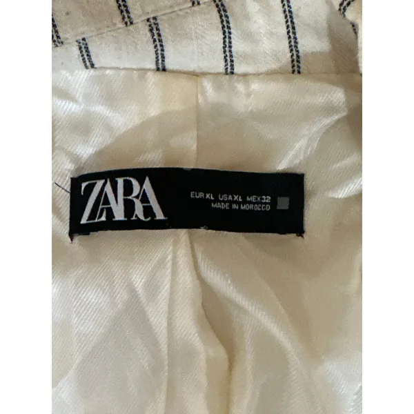 Zara Women's Beige Black Striped Long Sleeve Blazer Coat Suit Jacket Size XL - Image 3