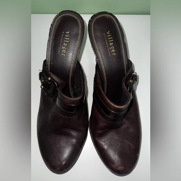 Aldo Dark Brown Leather Mules Size 10 - Image 2