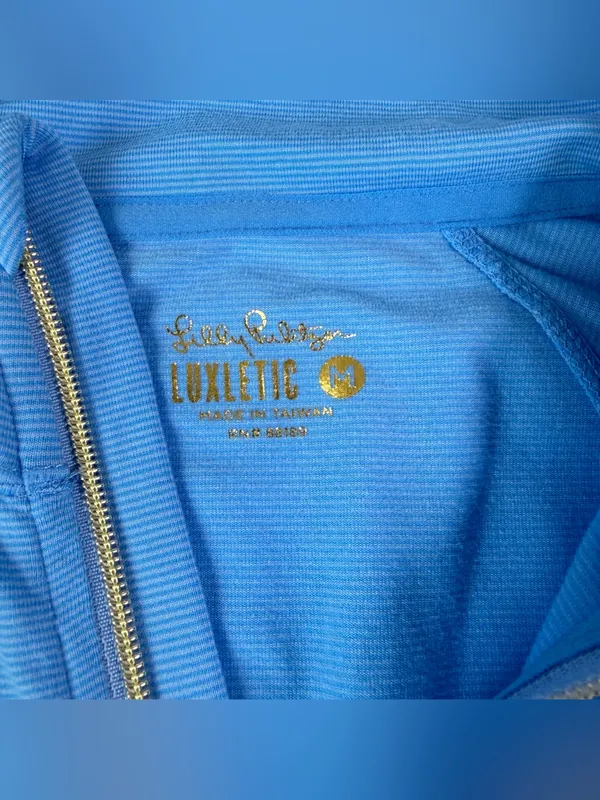 Lilly Pulitzer Luxletic Kapri Full Light Blue Zip Up Gold Accents Women's Size M - Image 5
