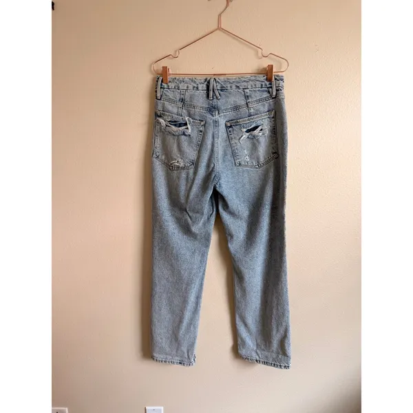 Good American Jeans Womens 6/28 Light Indigo Good 90s Distressed High Rise Acid‎ - Image 5