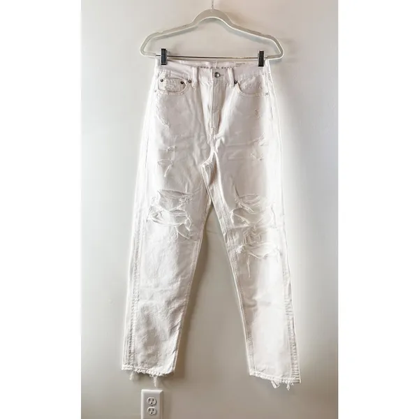 American Eagle Highest Rise Distressed Baggy Straight Leg Jeans White 2 - Image 2