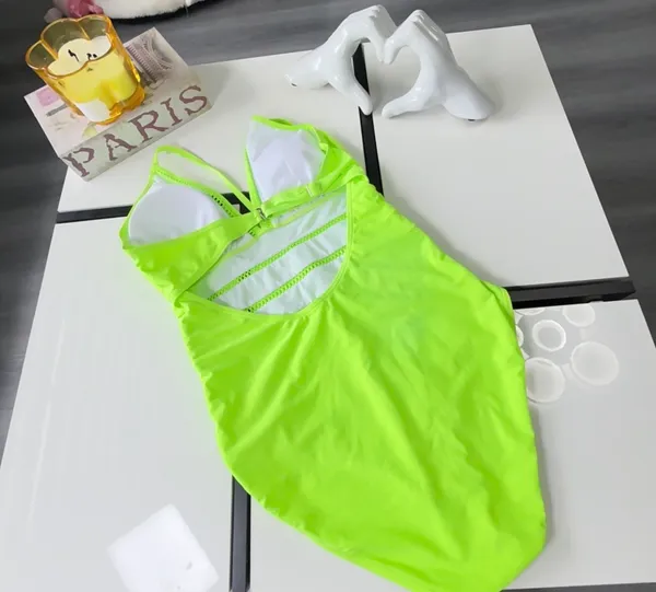 💚 Neon Lime Green Mesh Crochet One-Piece Swimsuit - Size L💚 - Image 3
