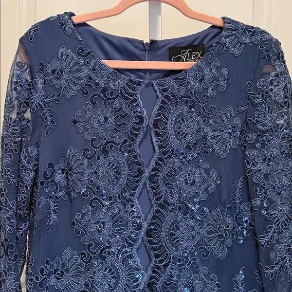 Alex Evenings Navy Sequin Lace‎ Jacket Dress Set 6 NWT Wedding Party Formal - Image 6