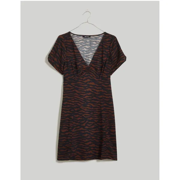 Madewell Tiger Print Mini Dress Women's V-Neck Short Sleeve Brown Black NWT - Image 2