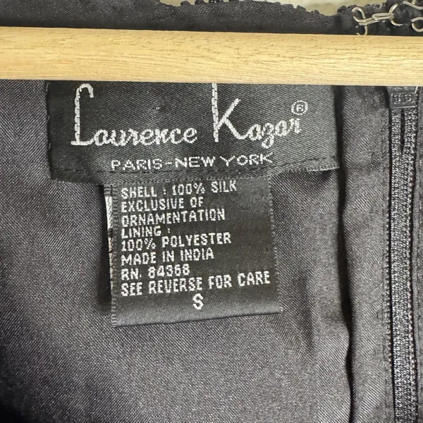 Laurence Kazar Beaded Silk Blouse Womens Small Black Short Sleeve Evening Top - Image 5