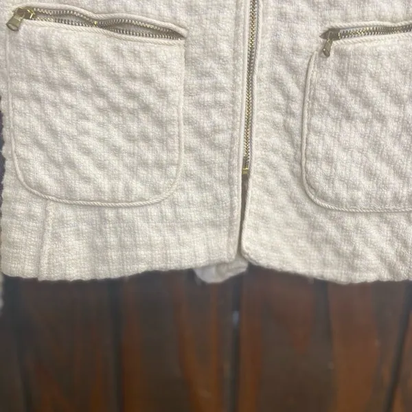 Zara Wool Blend Zip Front Textured Blazer Medium Winter White - Image 16