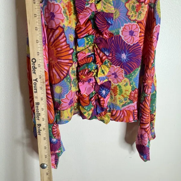 Leifsdottir anthropology Silk Floral Ruffle Sleeveless Blouse Multicolor Size‎ 4 - Image 9