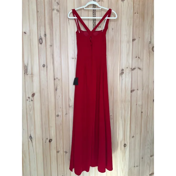 NWT Lulus Perfectly Demure Red Backless Column Maxi Dress Holiday Wedding Size S - Image 6