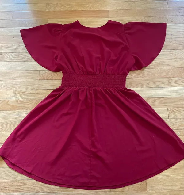 SheIn Clasi Plunging Neck Butterfly Sleeve Ruched Waist Dress - Image 2