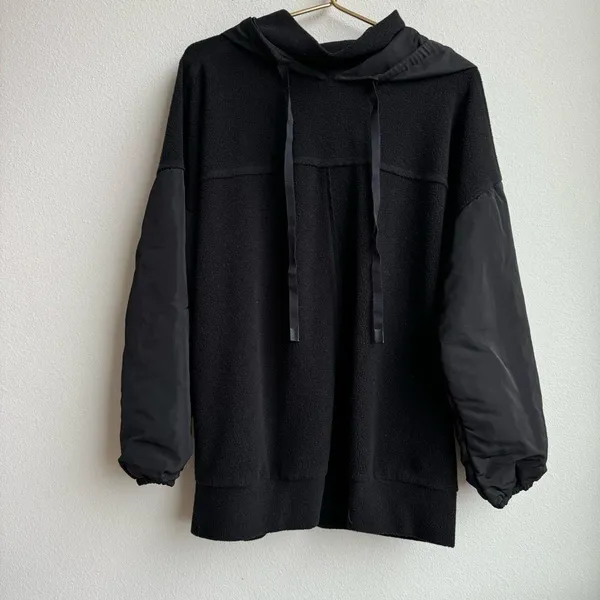 Alo Yoga Black Mixed Media Nylon Oversized Relaxed Hoodie Size Small Gym Travel - Image 2