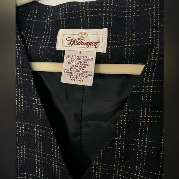 Vintage navy blue plaid wool blend sleeveless dress - Image 3