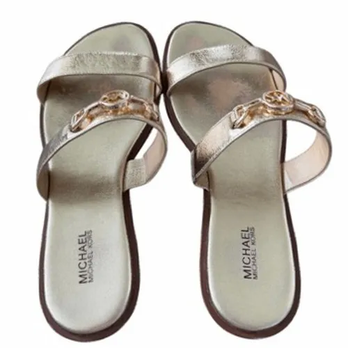 Michael Kors Gold Metallic MK Logo Double Strap Slide Sandals Size 8M - Image 3