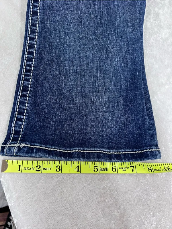Miss Me Women's Dark Blue sequin Embroidered pockets mid rise Bootcut Jeans 31 - Image 9
