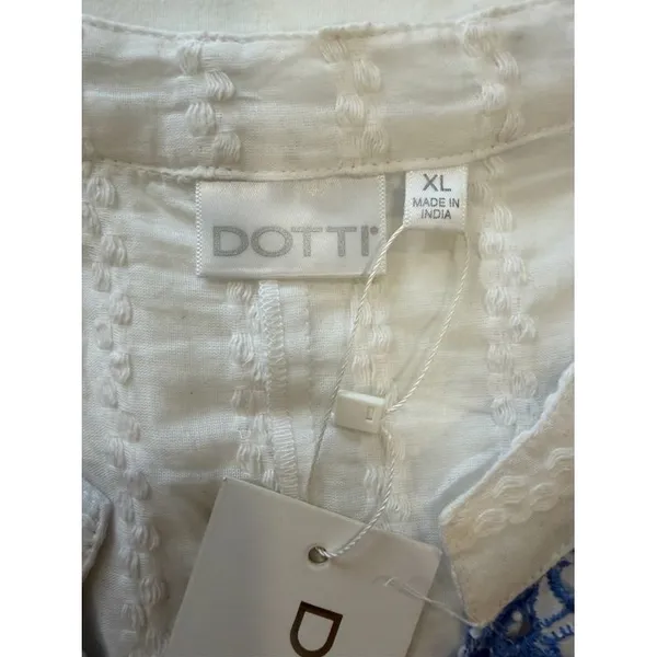 Dotti Women XL White Blue Floral‎ Embroidered Tiered Boho Mini Dress Tunic NWT - Image 5