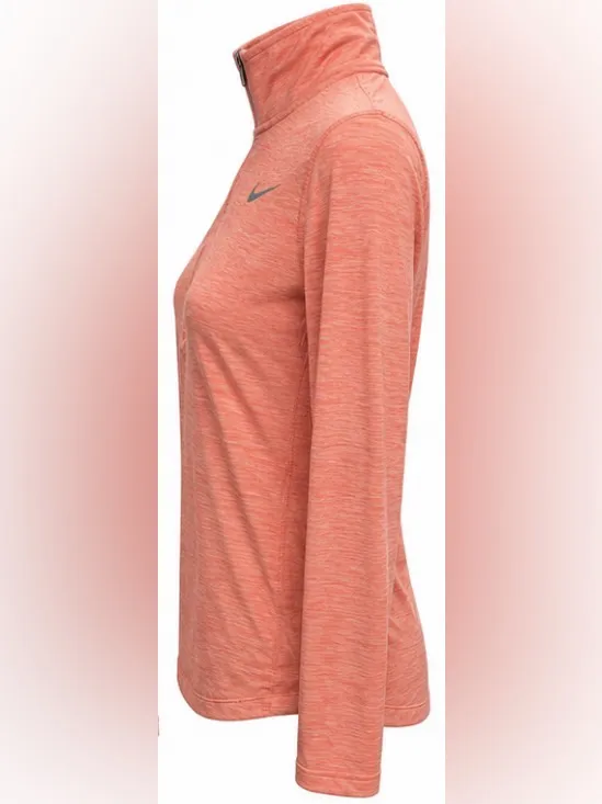 Nike Dri-FIT Coral Heather Quarter Zip Running Top Long Sleeve Small - Image 2