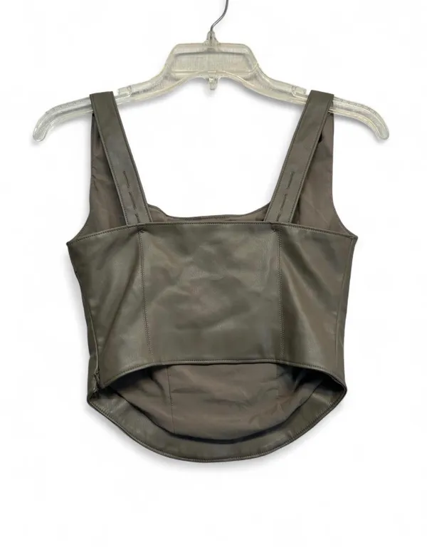 Abercrombie & Fitch olive green leather crop top in XXS #leather #abercrombie - Image 2