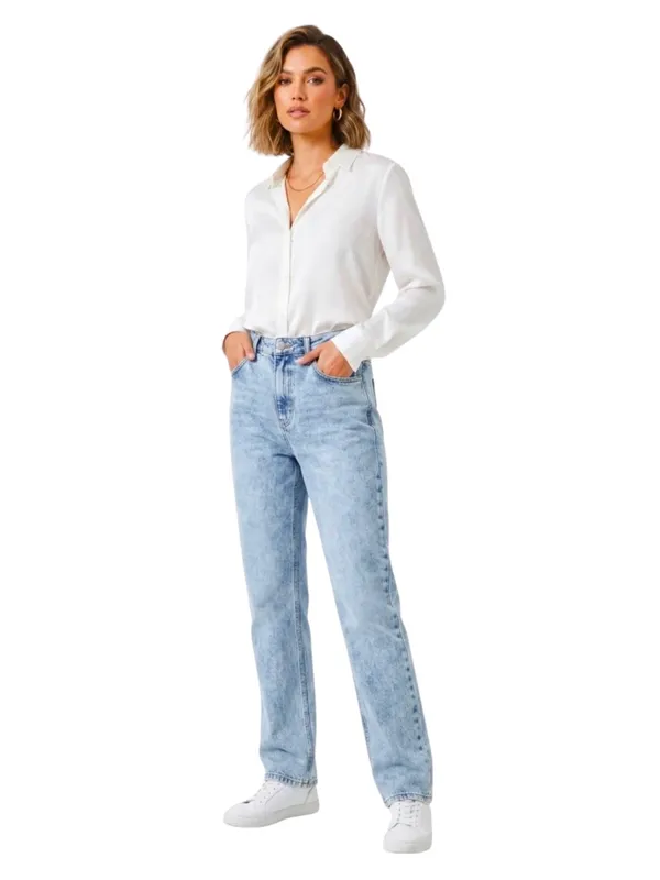 Avec Les Filles Light Wash High Waist Straight Leg Button Fly Jeans Size 27 - Image 2