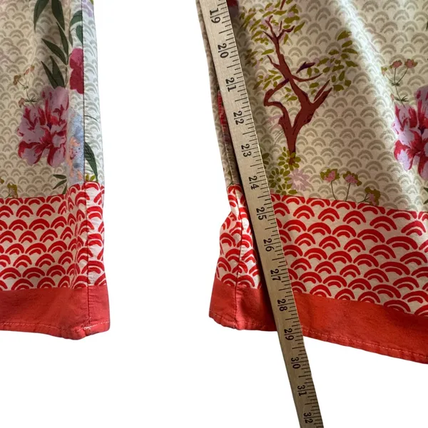 World Market Floral Wide Leg‎ Pants Viscose Cream Pink Bird Print Size S/M Boho - Image 9
