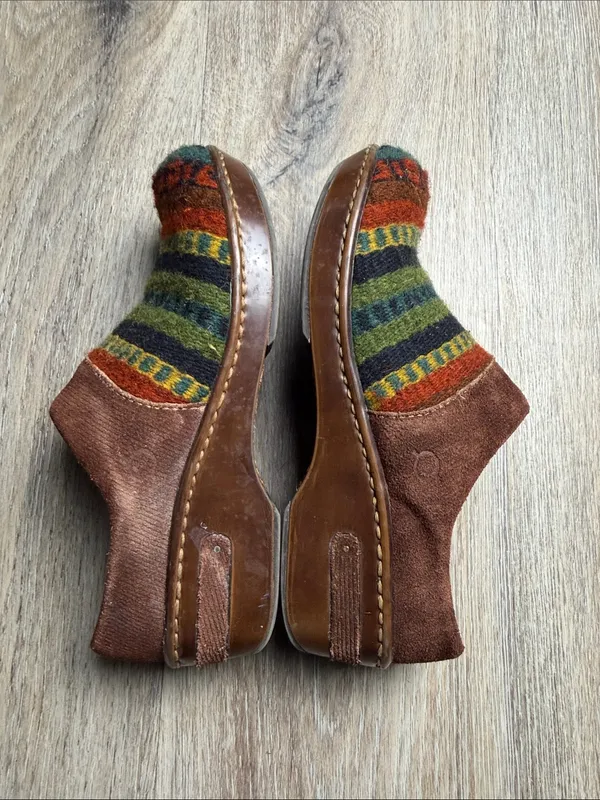 Born Handcrafted Wool Blanket Leather Slip On Boho Southwestern Clogs Size 7.5 - Image 7