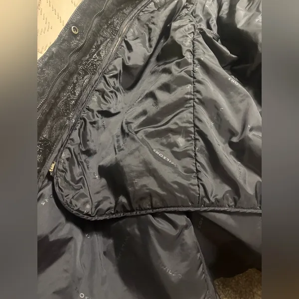 Vintage Wilsons Leather 80’s Black Paisley Trench Coat Size Medium Thinsulate - Image 5