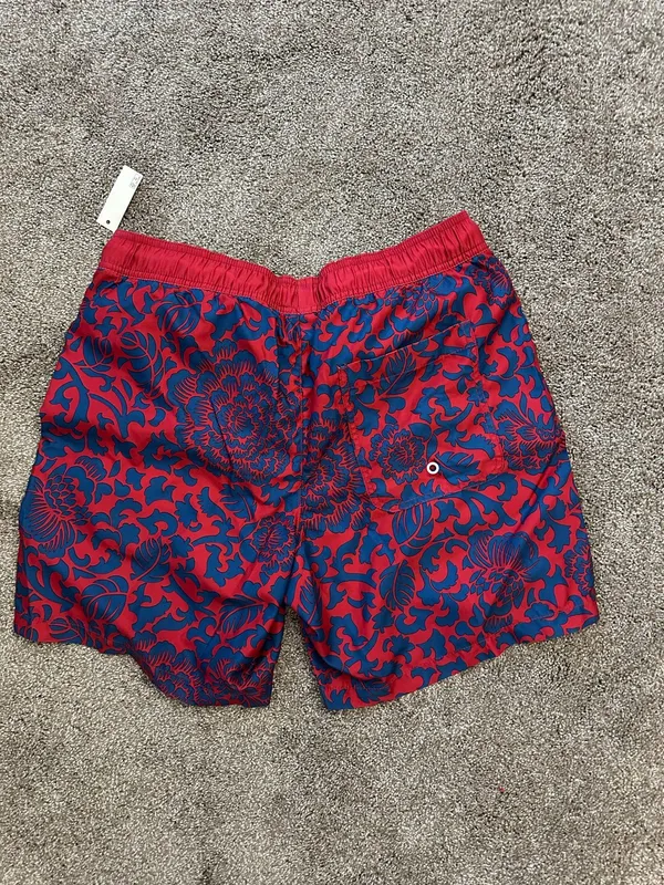 Men’s paisley red and blue swim trunks - Image 2
