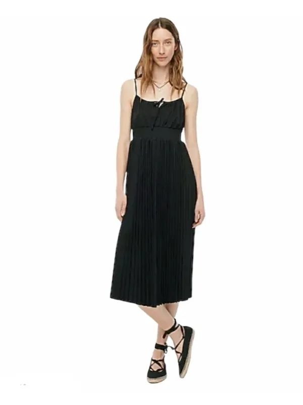 J.Crew Smocked Waist Pleated Midi Dress Black NWT Size 8 - Image 2