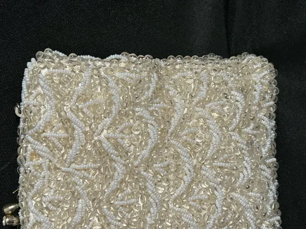 Ivory Beaded Evening Shoulder Hand Bag with Chain Strap Rhinestone Accent - Image 5