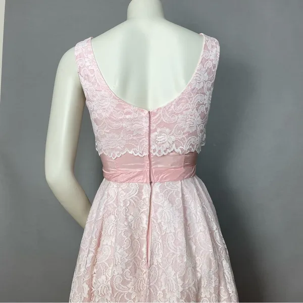 Vintage Lace Dress Light Pink Taffeta Sleeveless Maxi Prom Retro‎ Formal Sears - Image 7