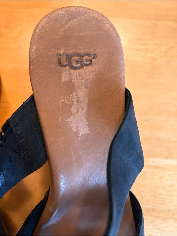 UGG Black Suede Studded Wood Block Heel Sandals - Image 4
