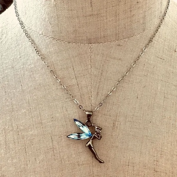 Silver tone and blue tinker bell pendant necklace - Image 8