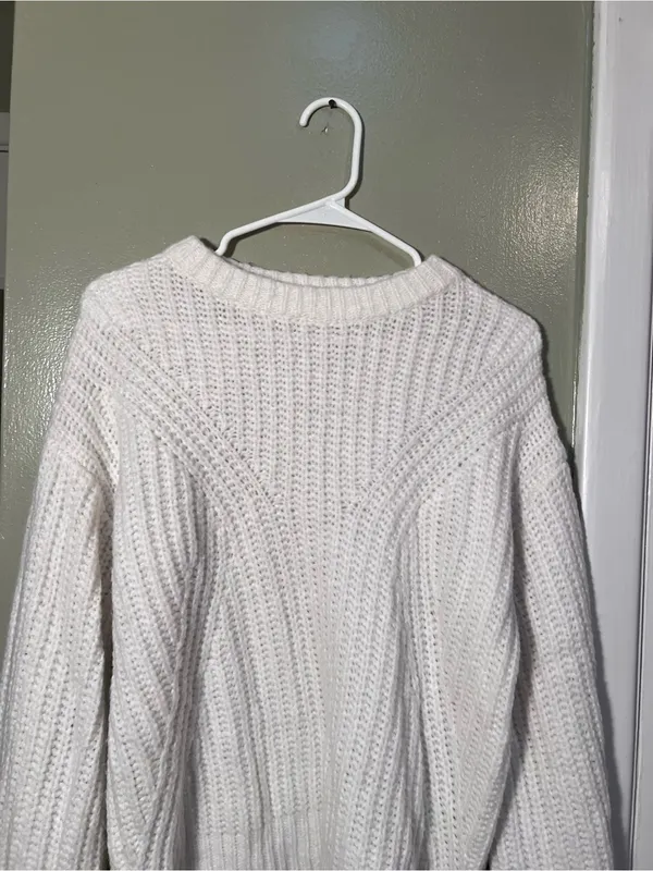A New Day Womens Size Small Crewneck Sweater White Ribbed Shaker Stitch Long Slv - Image 2