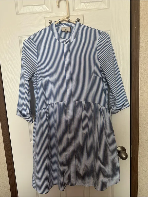 Tuckernuck Blue and White Striped Midi Shirt Dress - Image 3