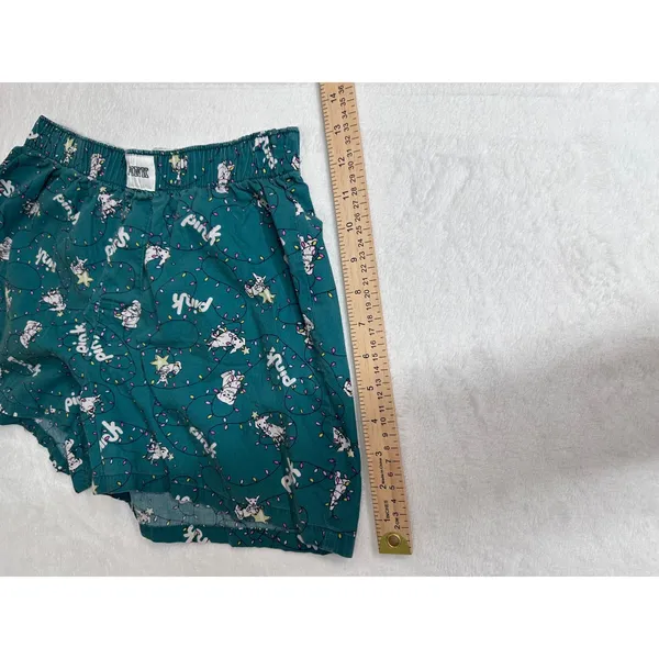 Victoria's Secret PINK Pajama Shorts Green Holiday Dog Christmas Lights XS - Image 5