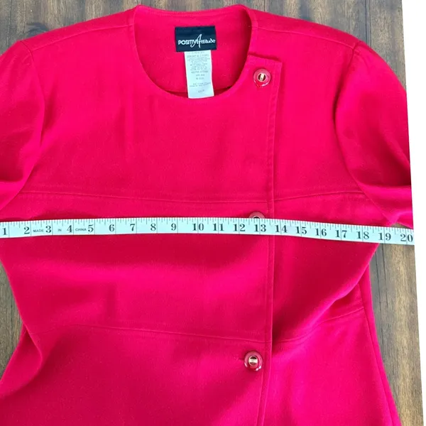 Vintage Red 2 Piece Pant Suit‎ Asymmetrical Button Blazer Pleated Trousers 1980s - Image 12