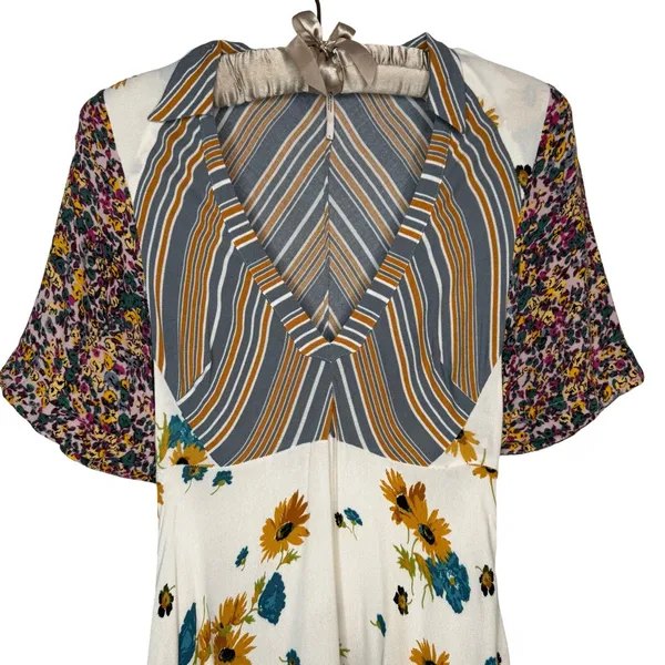 Free People Mini Dress Sunflower Striped 0 (XS) Rayon Flutter Sleeve Sundress - Image 2