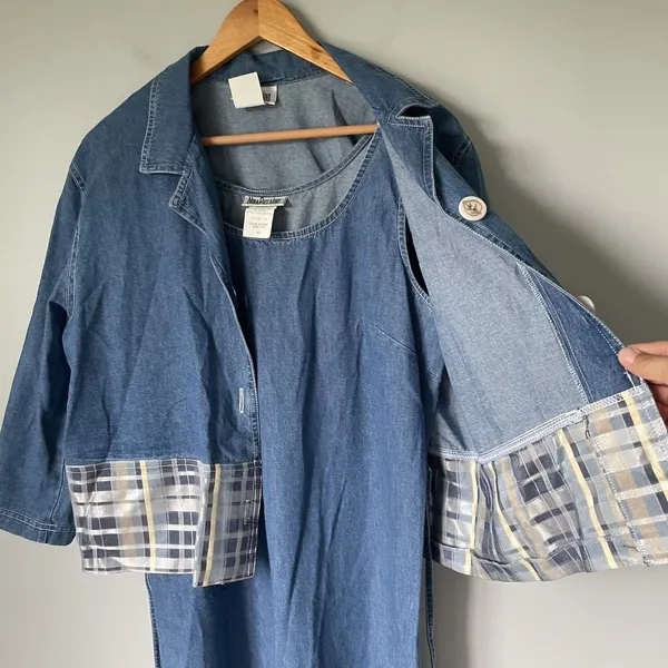 Nina Piccalino Vintage Denim Maxi Dress Jacket Set Cottagecore Blue Size 10 - Image 7