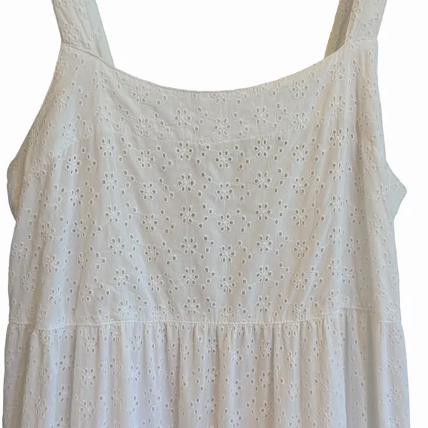 The Drop White Boho Cottage Eyelet Tiered Maxi Dress Size XS Cotton Coastal - Image 3