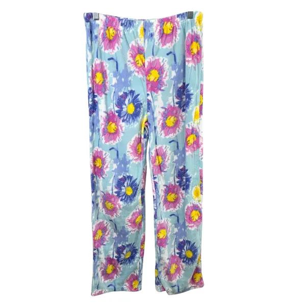 Mayfair Medium Pajama Set Floral Fleece Blue Pink Watercolor‎ Vivid NWT Gift 515 - Image 2