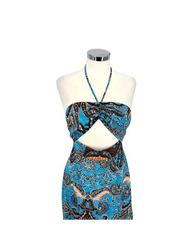 Topshop Boho Halter Cutout Maxi Dress Blue Black Size 2 NWOT Resortwear - Image 2