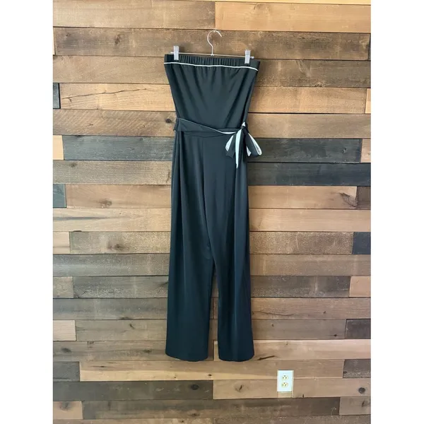 Vintage Cimmaron Dress Black Strapless Wide Leg Jumpsuit Minimalist 80s - Image 2